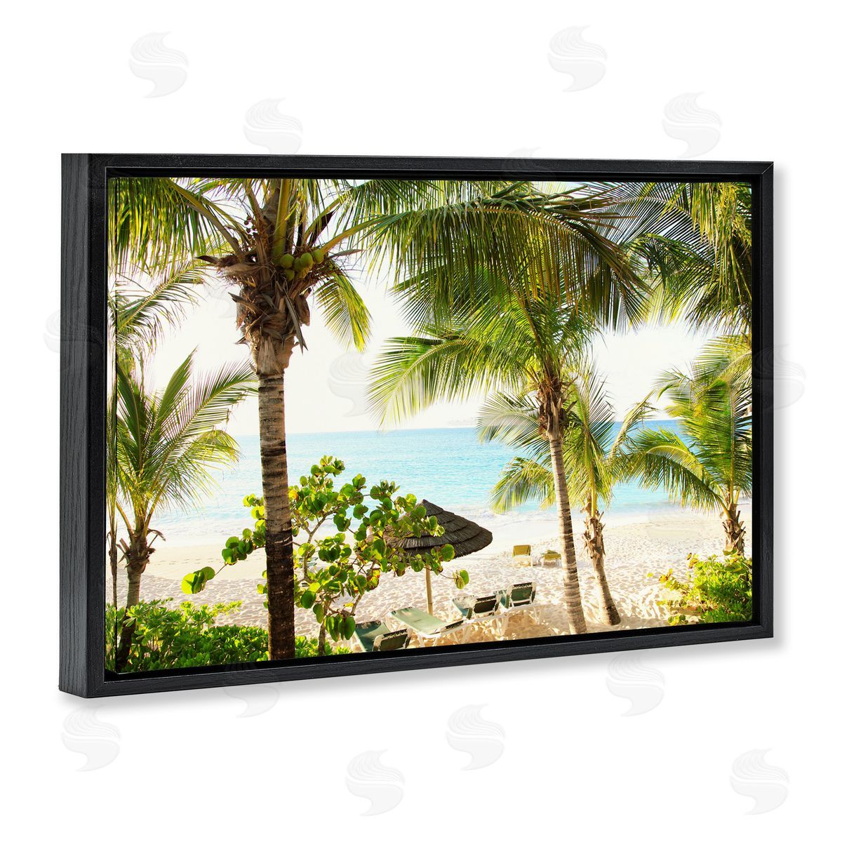 Tropical Beach Resort Black Floating Frame Canvas Wall Art, Home Decor by Susan Bryant