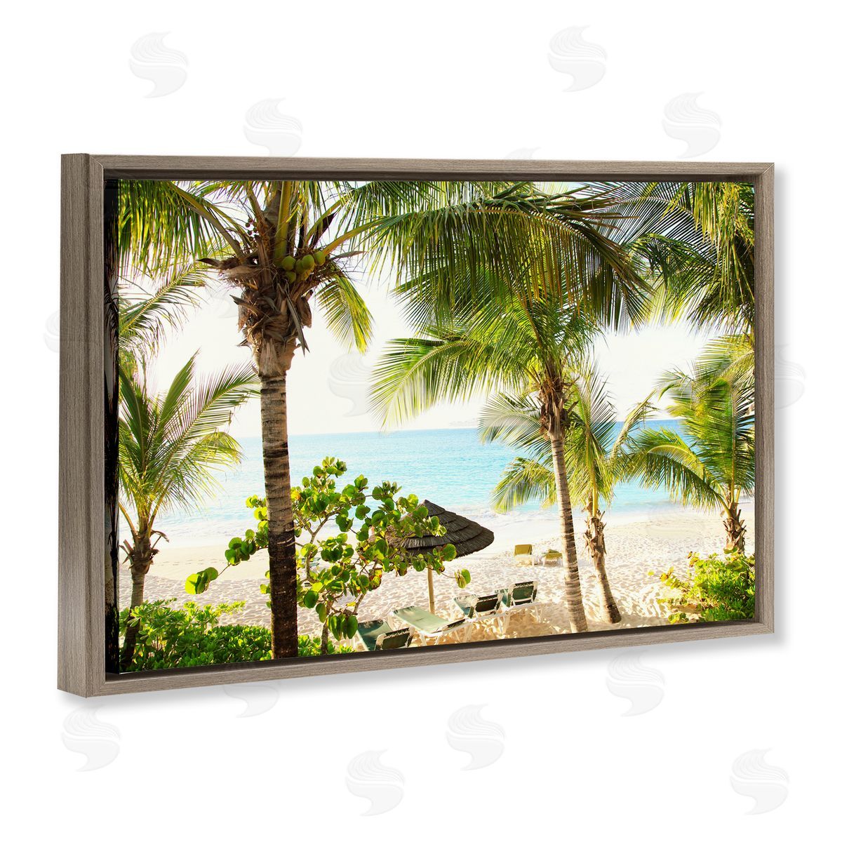 Tropical Beach Resort Brown Floating Frame Canvas Wall Art, Home Decor by Susan Bryant