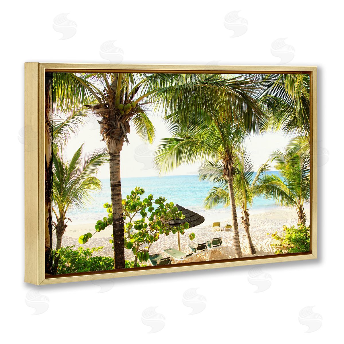 Tropical Beach Resort Gold Floating Frame Canvas Wall Art, Home Decor by Susan Bryant