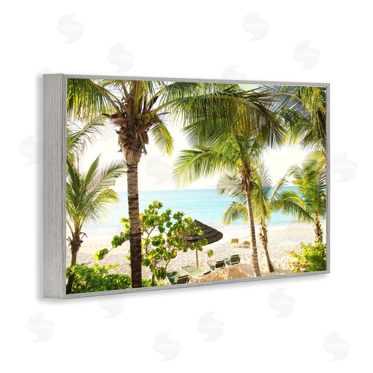 Tropical Beach Resort Grey Frame Print Wall Art, Home Decor by Susan Bryant