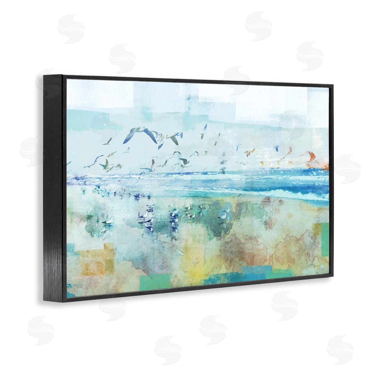 Abstract Birds Over Beach Black Frame Print Wall Art, Home Decor by Dan Meneely