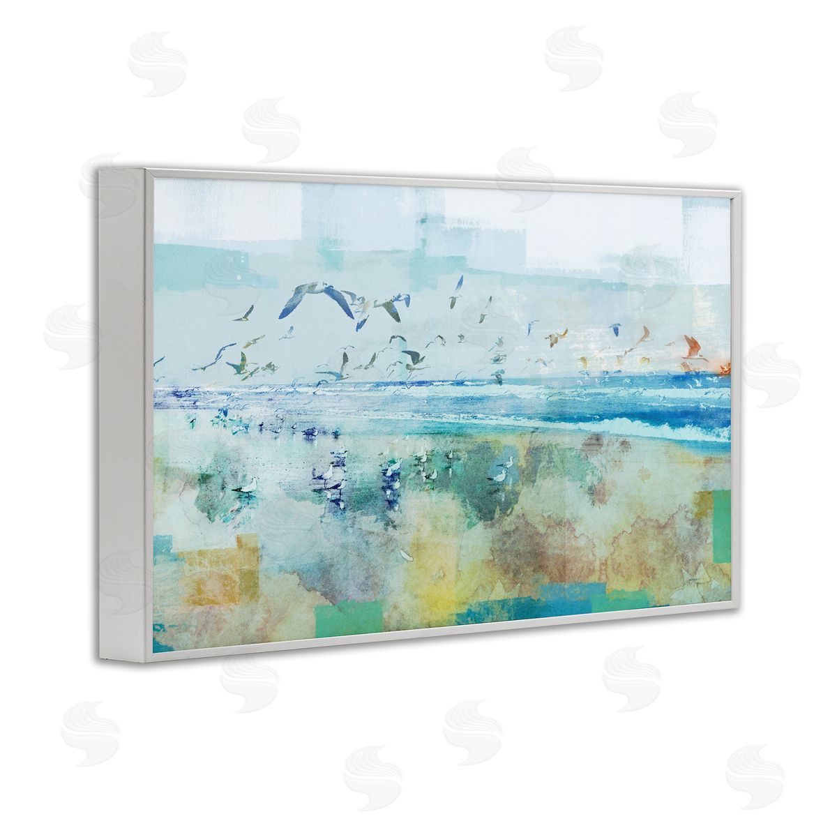 Abstract Birds Over Beach White Frame Print Wall Art, Home Decor by Dan Meneely