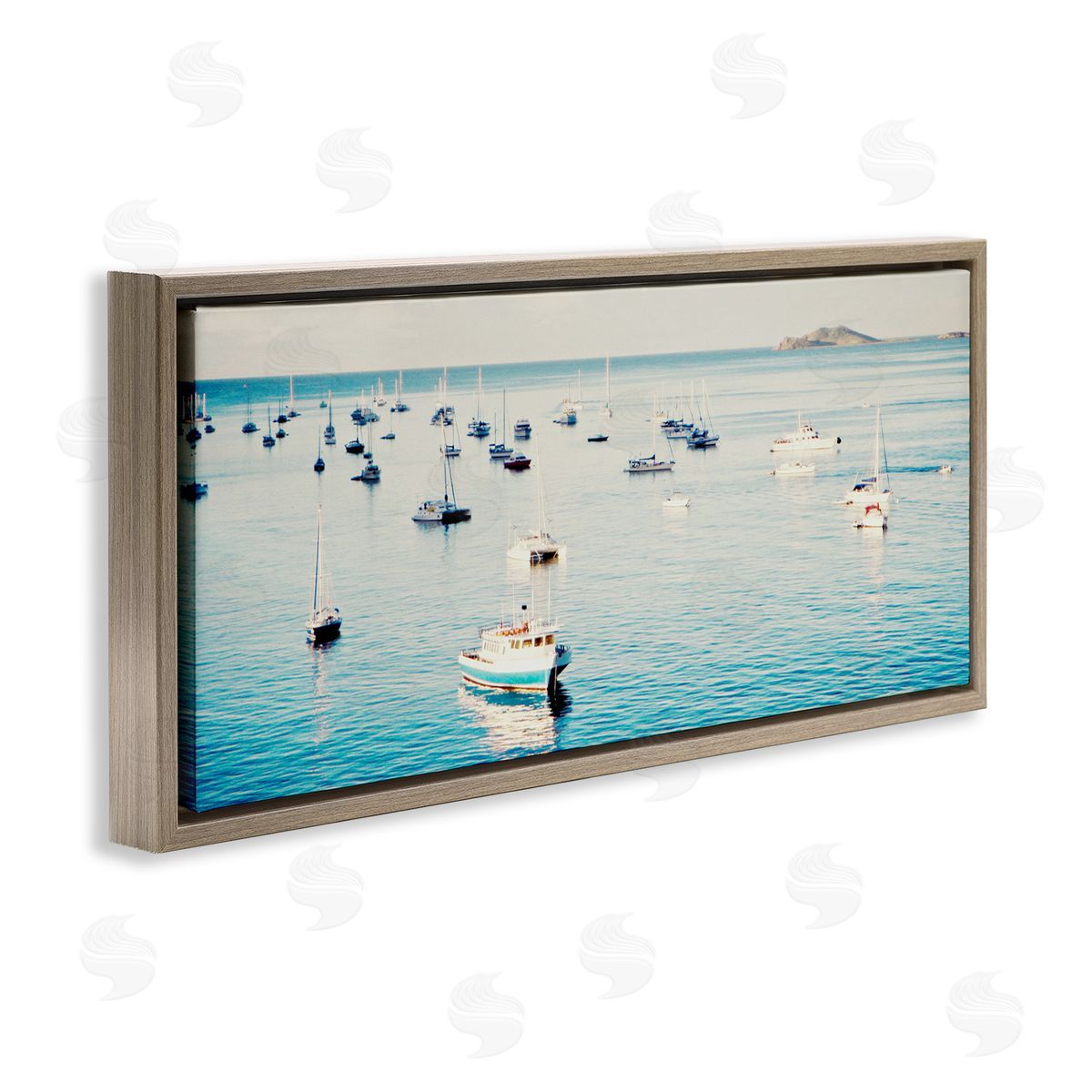Boat Fleet Marina Brown Floating Frame Canvas Wall Art, Home Decor by Jairo Rodriguez