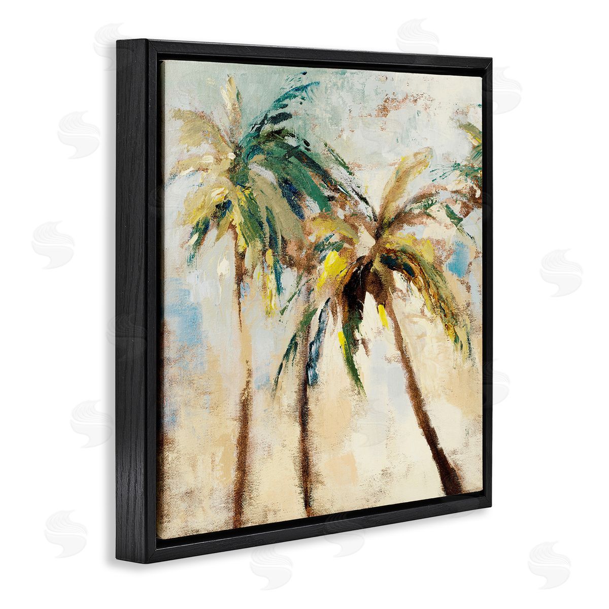 Tall Palm Trees Abstract Black Floating Frame Canvas Wall Art, Home Decor by Lanie Loreth