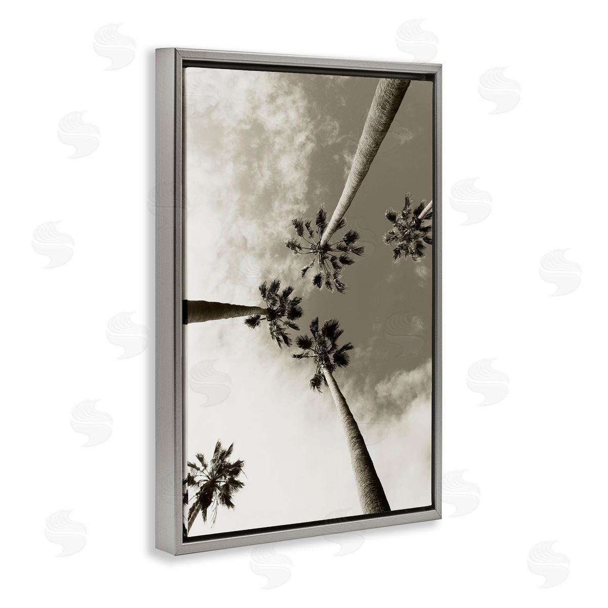 Centric Palm Trees Grey Floating Frame Canvas Wall Art, Home Decor by Wil Stewart