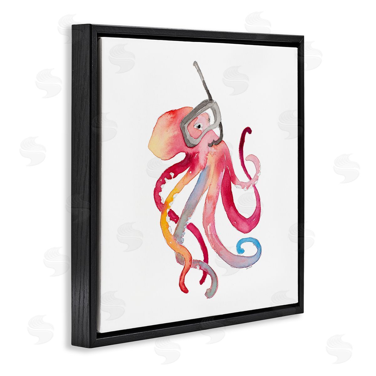 Snorkel Mask Octopus Black Floating Frame Canvas Wall Art, Home Decor by Lanie Loreth