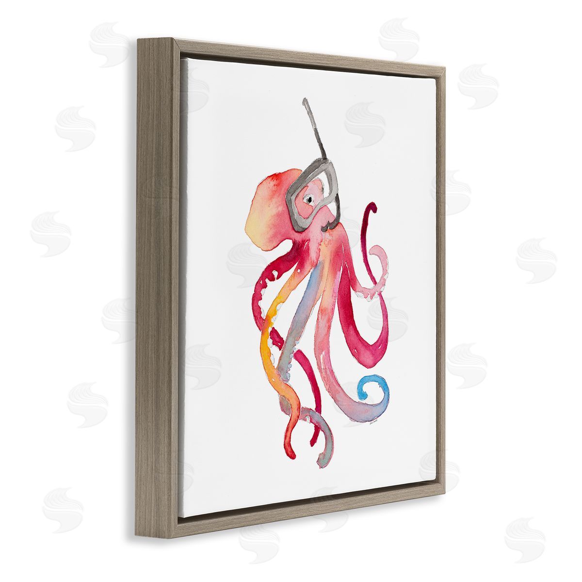 Snorkel Mask Octopus Brown Floating Frame Canvas Wall Art, Home Decor by Lanie Loreth