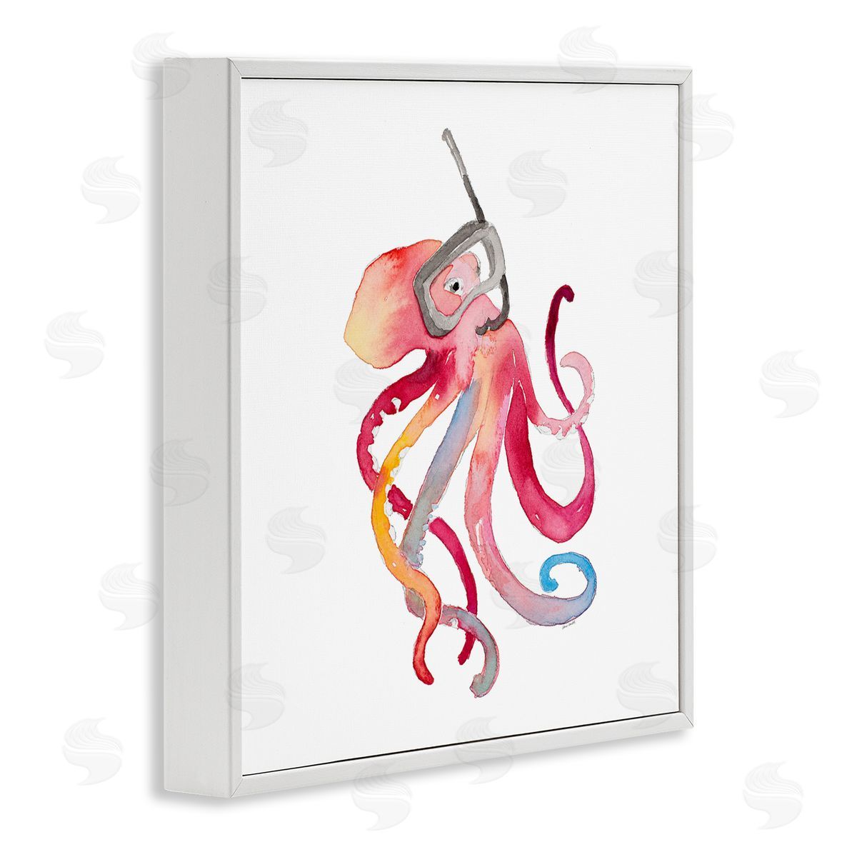Snorkel Mask Octopus White Frame Print Wall Art, Home Decor by Lanie Loreth