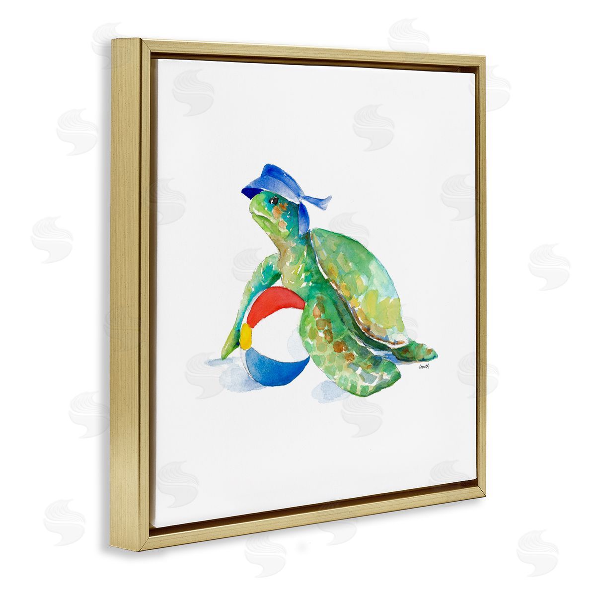 Turtle and Beach Ball Gold Floating Frame Canvas Wall Art, Home Decor by Lanie Loreth