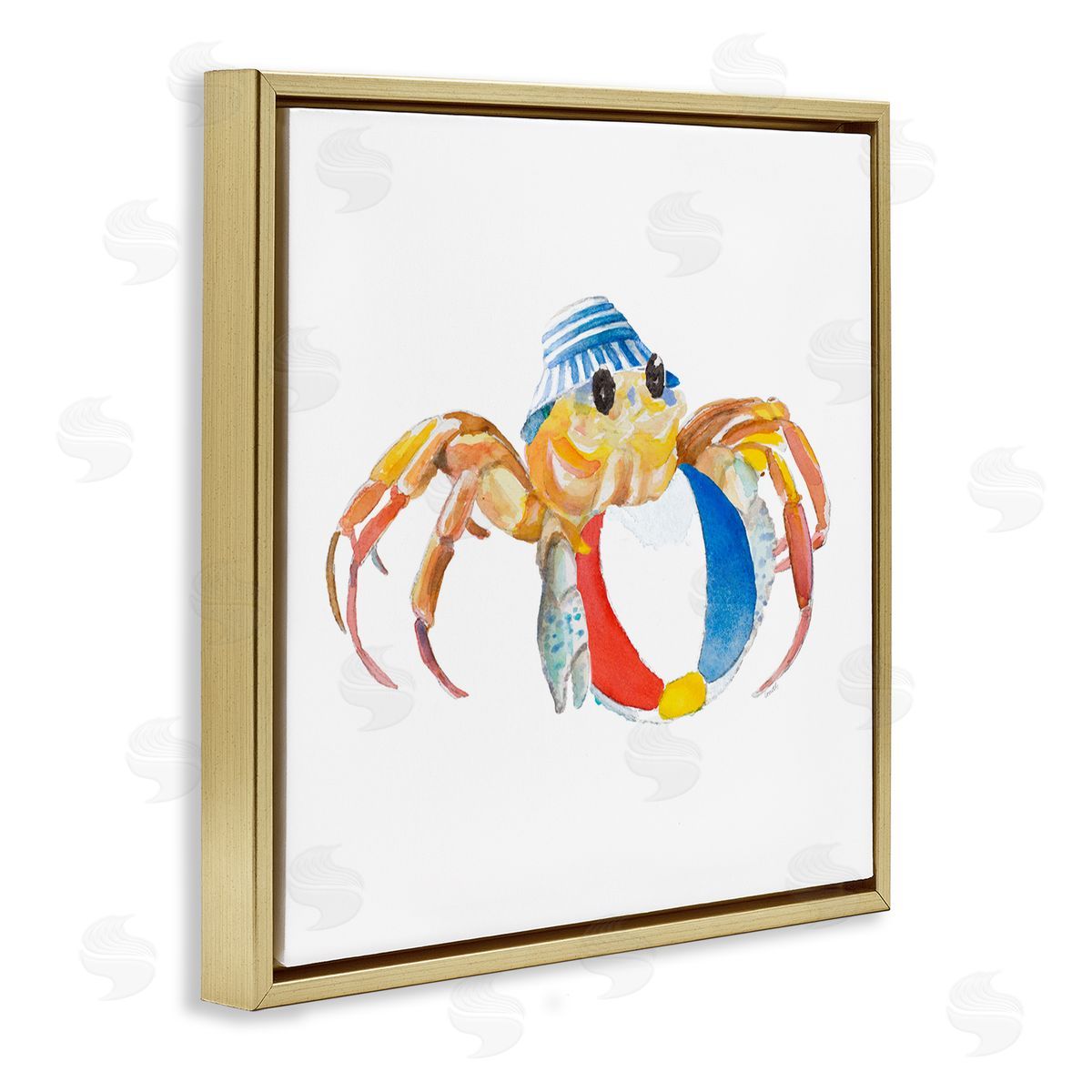 Beach Ball Crab Gold Floating Frame Canvas Wall Art, Home Decor by Lanie Loreth