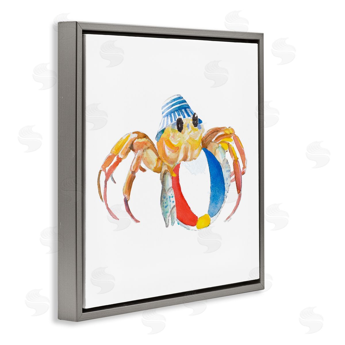 Beach Ball Crab Grey Floating Frame Canvas Wall Art, Home Decor by Lanie Loreth