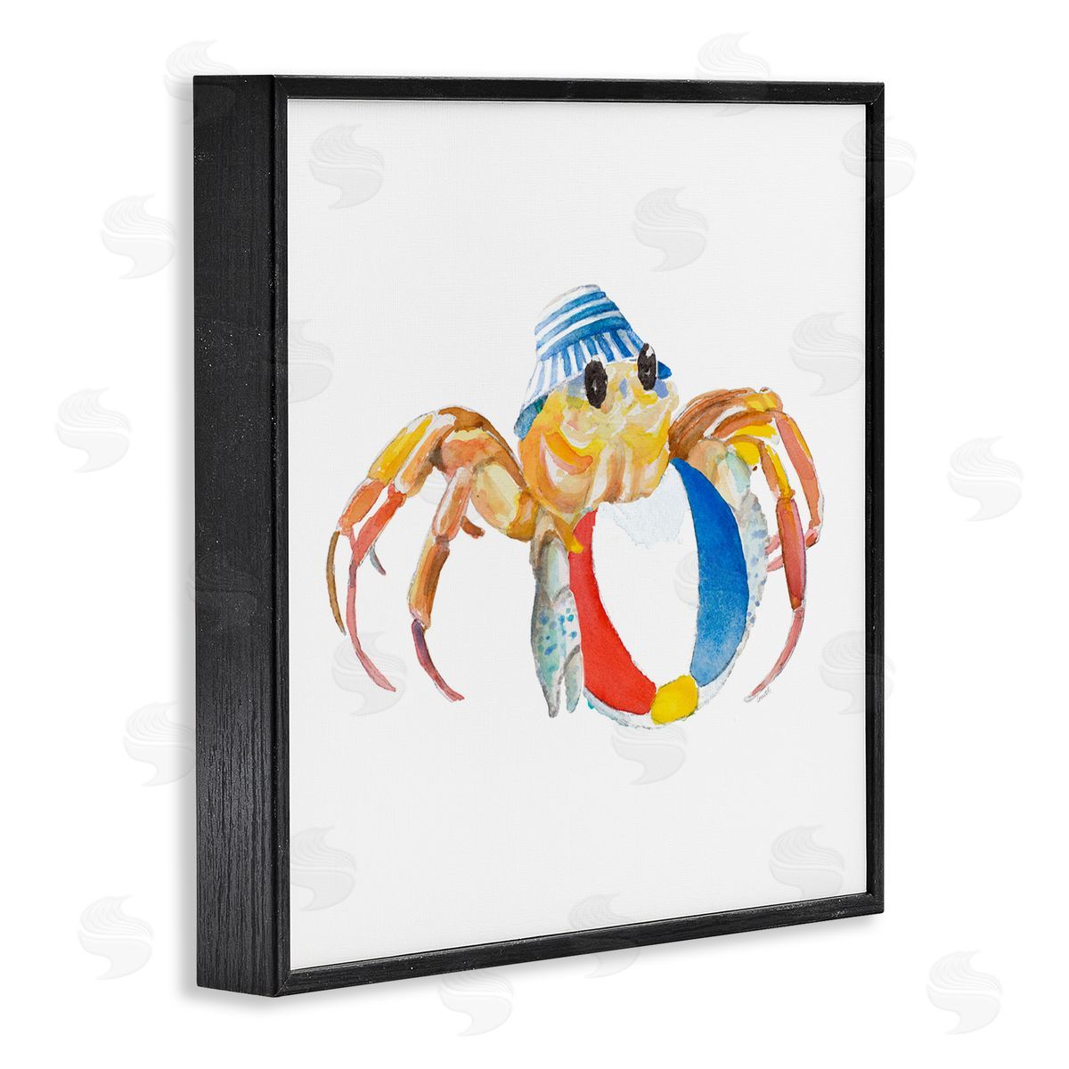 Beach Ball Crab Black Frame Print Wall Art, Home Decor by Lanie Loreth
