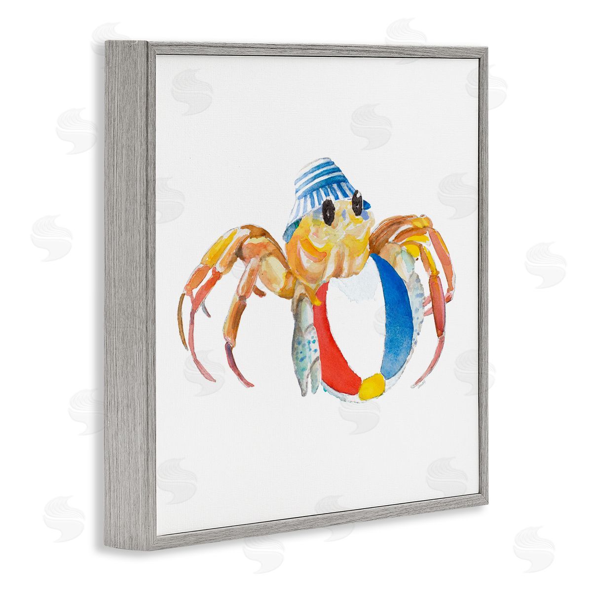 Beach Ball Crab Grey Frame Print Wall Art, Home Decor by Lanie Loreth