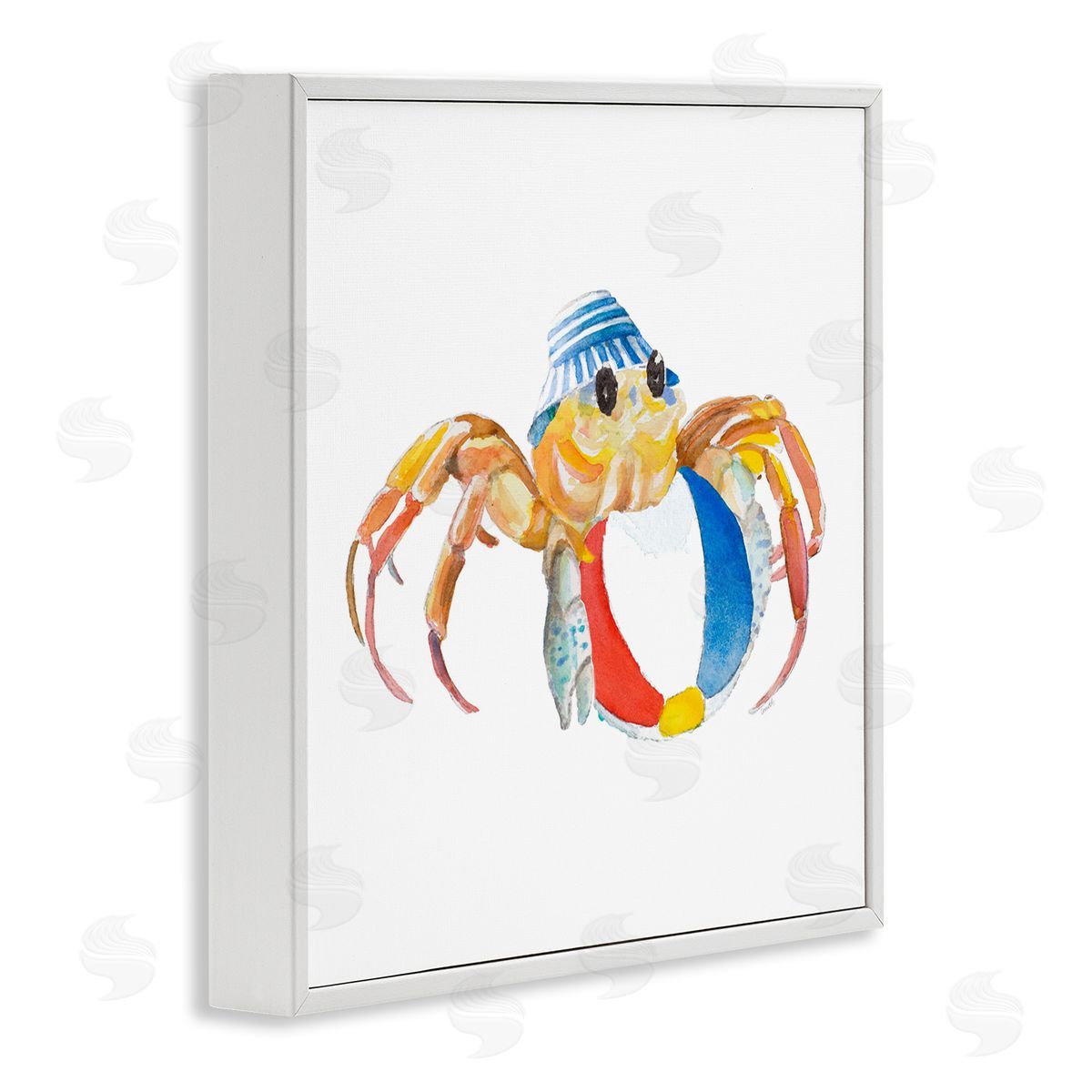 Beach Ball Crab White Frame Print Wall Art, Home Decor by Lanie Loreth