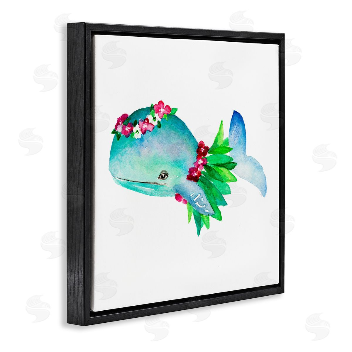 Hula Skirt Whale Black Floating Frame Canvas Wall Art, Home Decor by Lanie Loreth