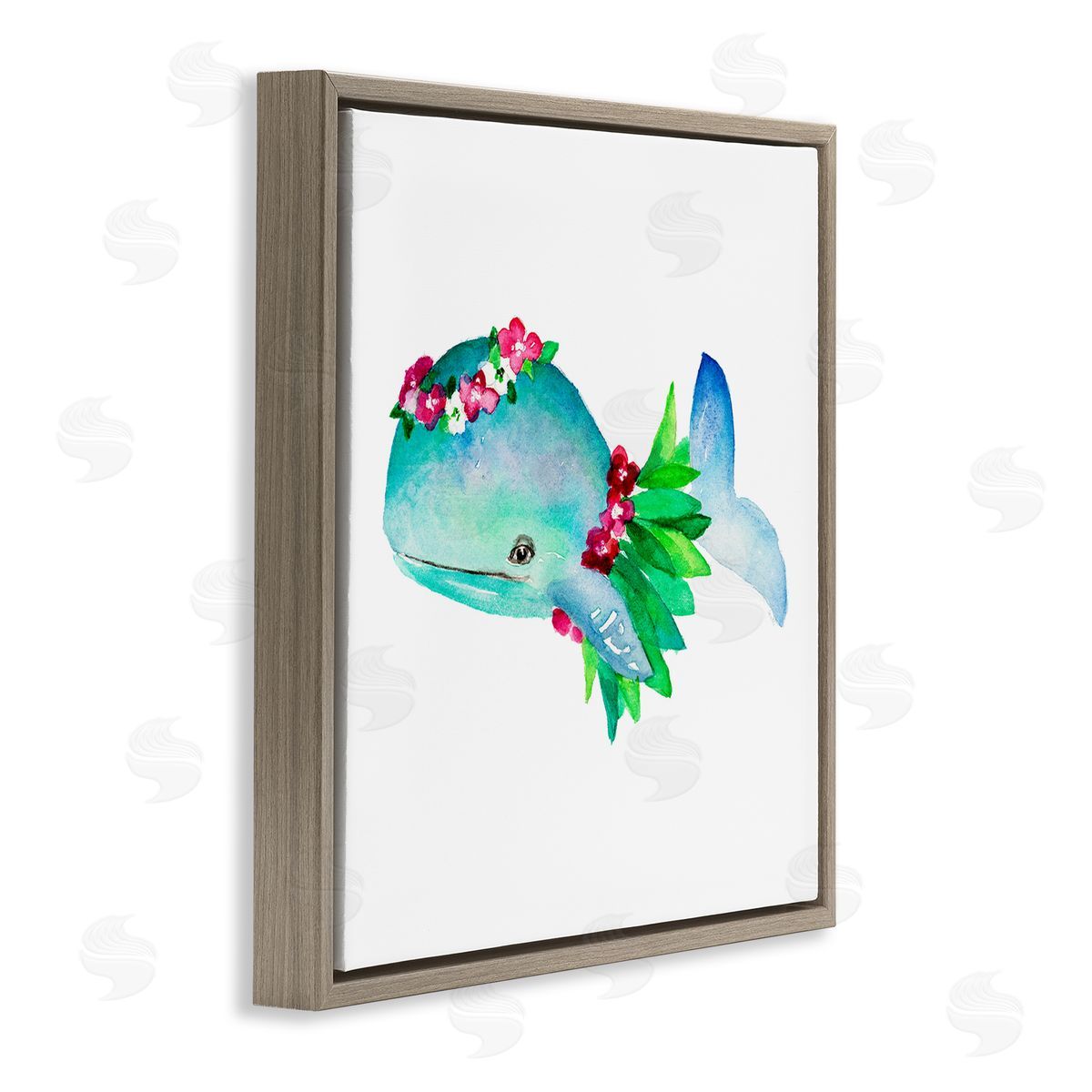 Hula Skirt Whale Brown Floating Frame Canvas Wall Art, Home Decor by Lanie Loreth