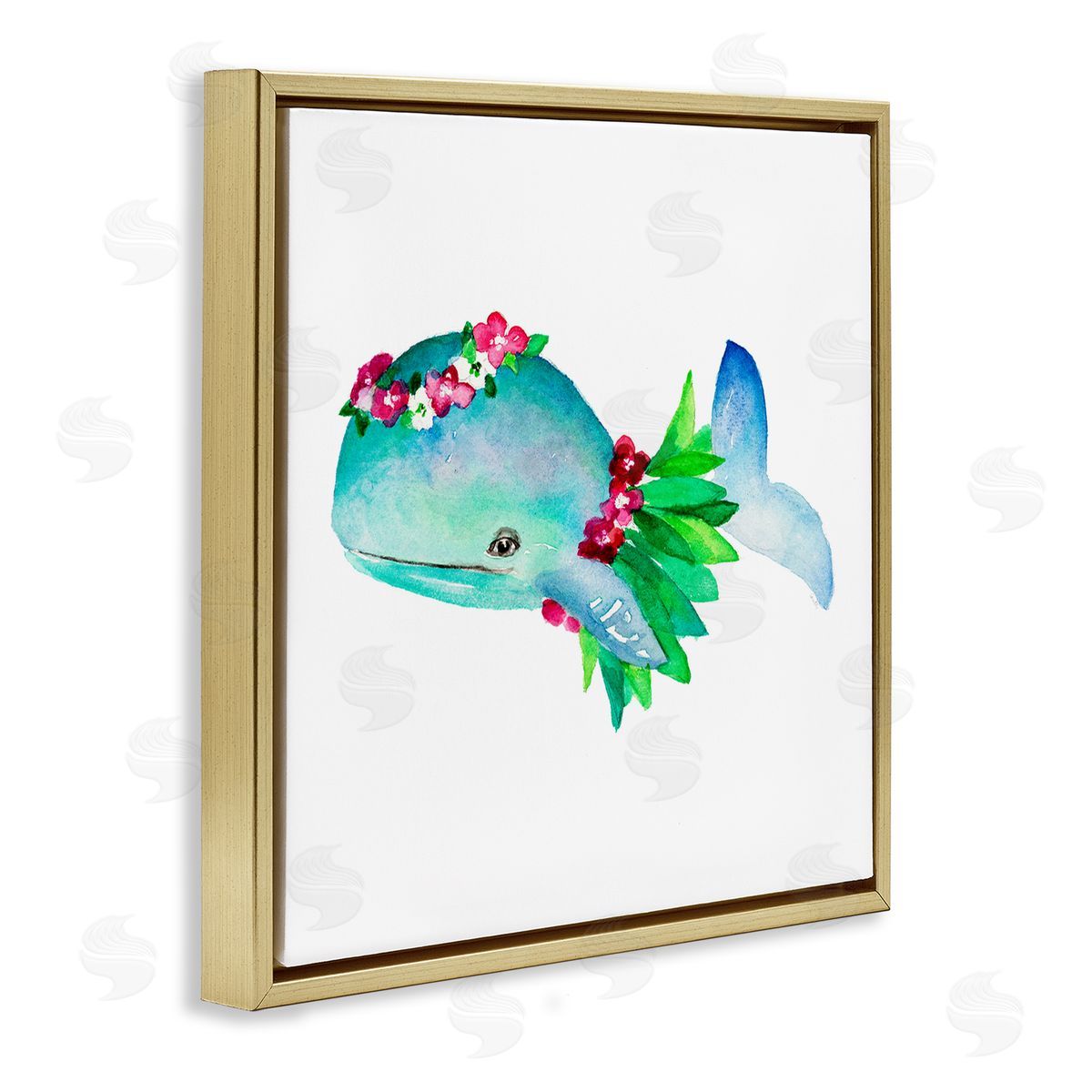 Hula Skirt Whale Gold Floating Frame Canvas Wall Art, Home Decor by Lanie Loreth