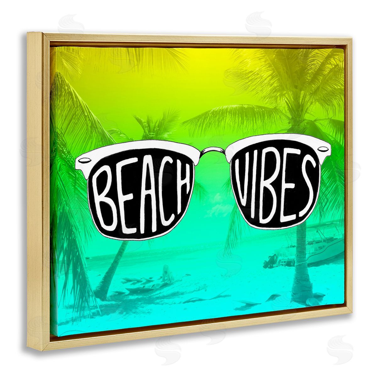 Beach Vibes Sunglasses Gold Floating Frame Canvas Wall Art, Home Decor by Emily Navas