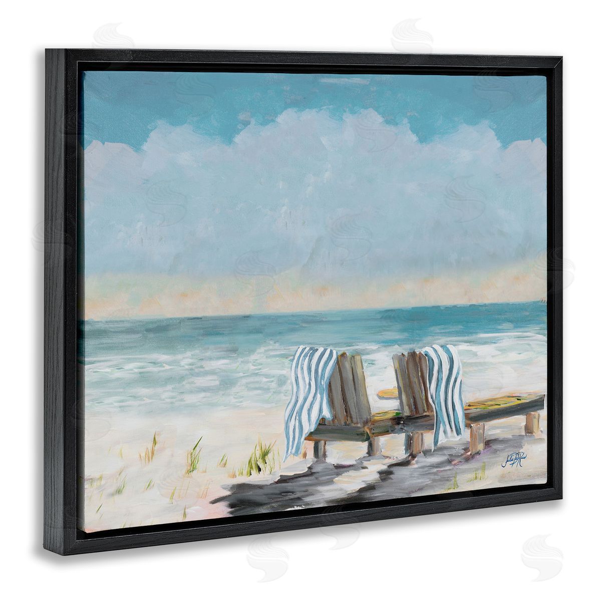 Peaceful Beach Chairs Black Floating Frame Canvas Wall Art, Home Decor by Julie DeRice