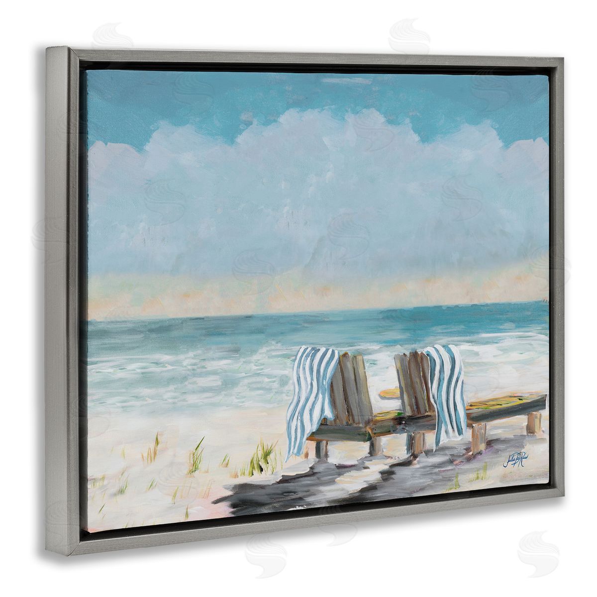 Peaceful Beach Chairs Grey Floating Frame Canvas Wall Art, Home Decor by Julie DeRice
