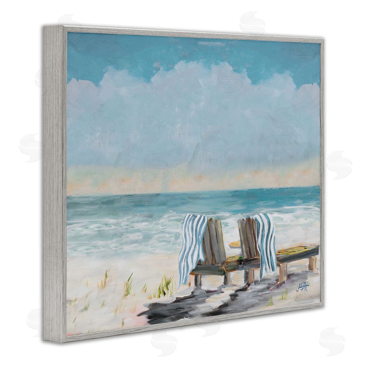Peaceful Beach Chairs Grey Frame Print Wall Art, Home Decor by Julie DeRice