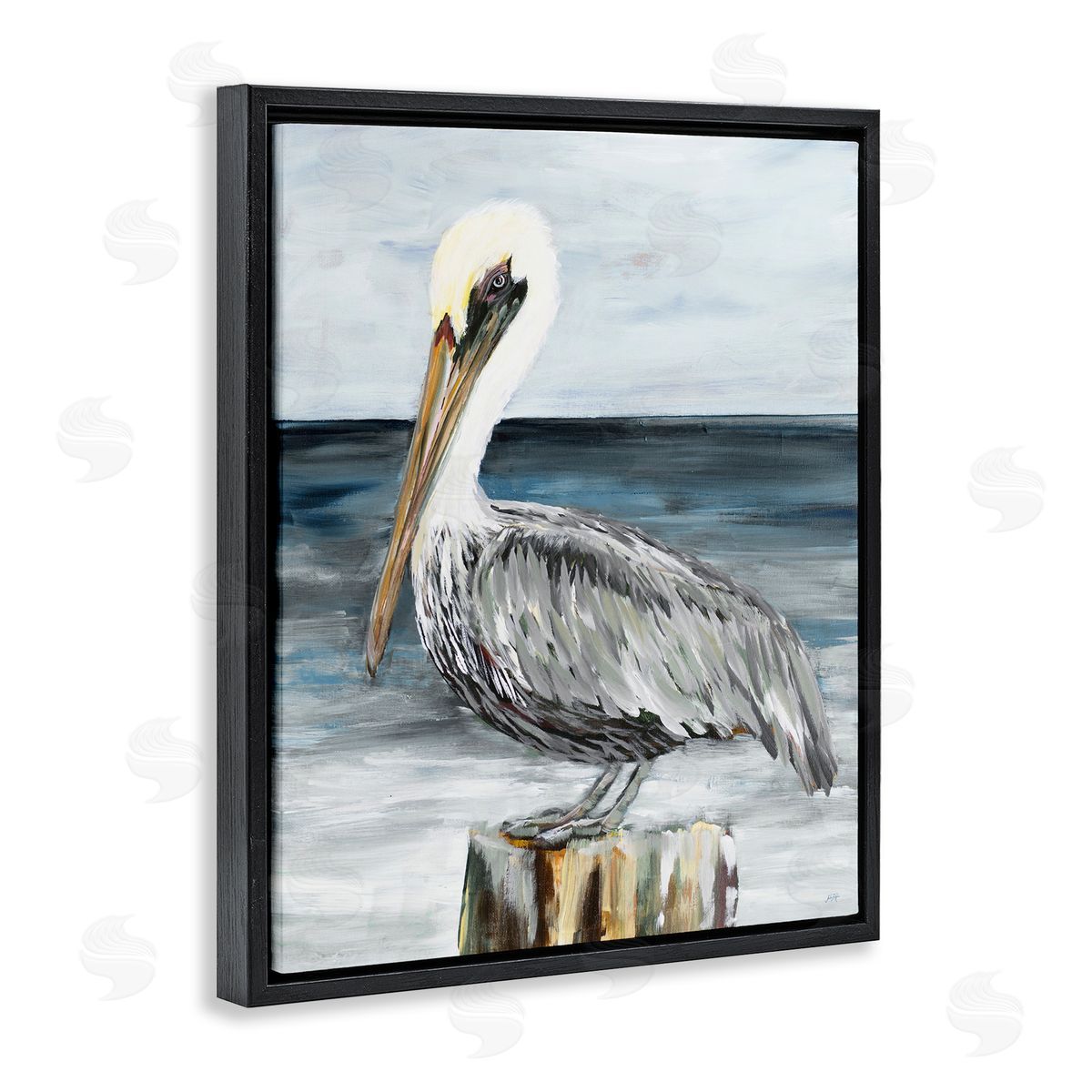 Peaceful Beach Pelican Black Floating Frame Canvas Wall Art, Home Decor by Julie DeRice