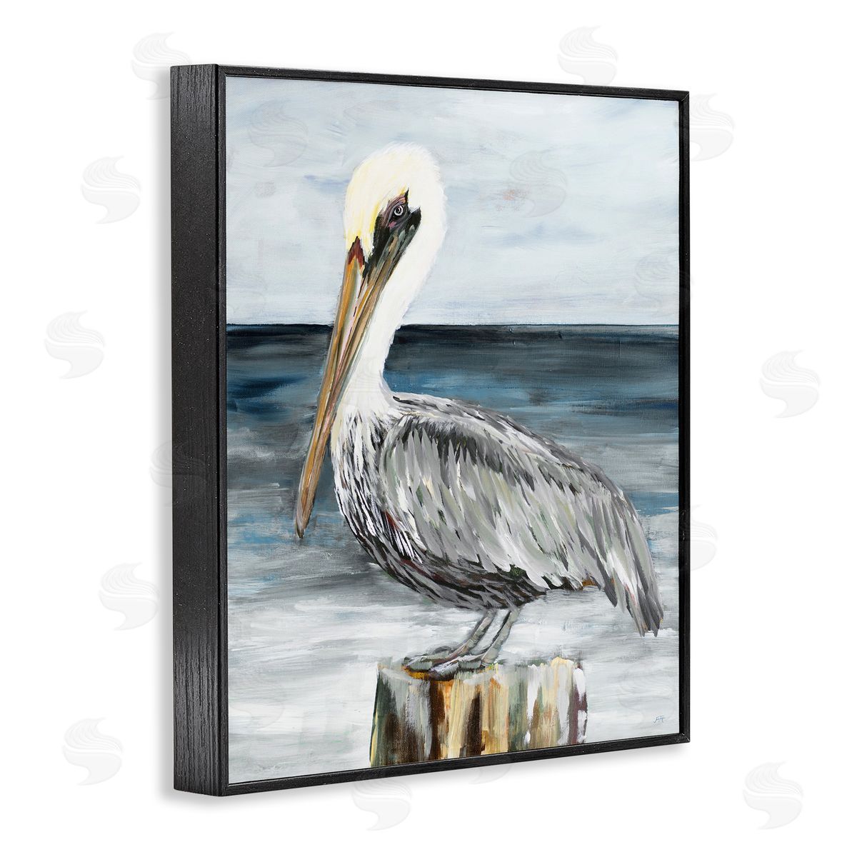 Peaceful Beach Pelican Black Frame Print Wall Art, Home Decor by Julie DeRice