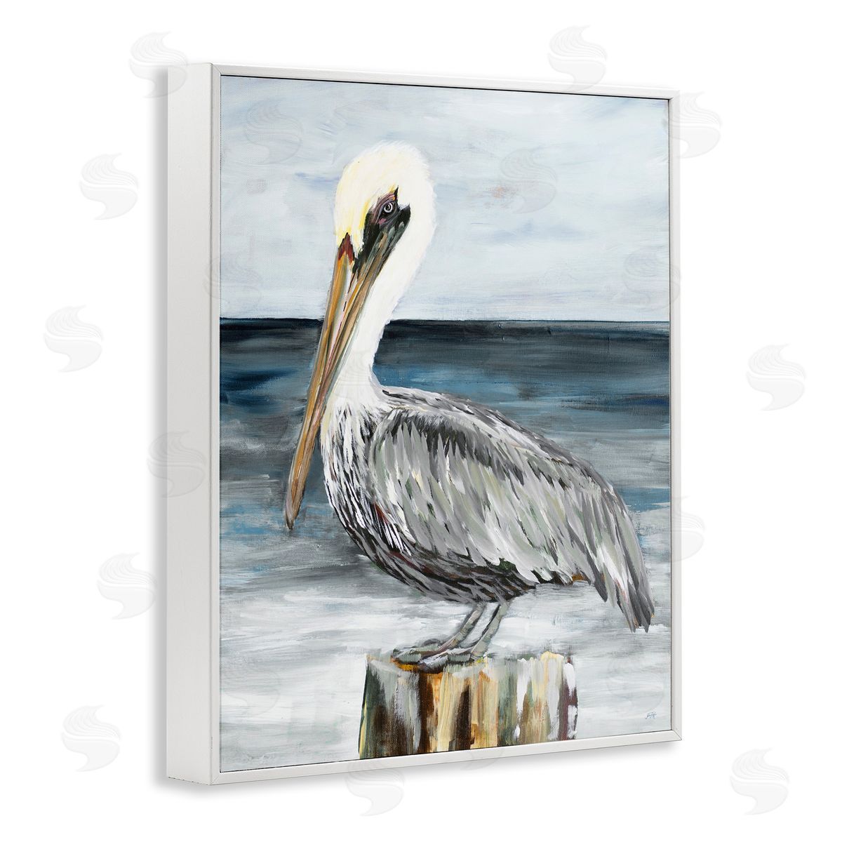 Peaceful Beach Pelican White Frame Print Wall Art, Home Decor by Julie DeRice