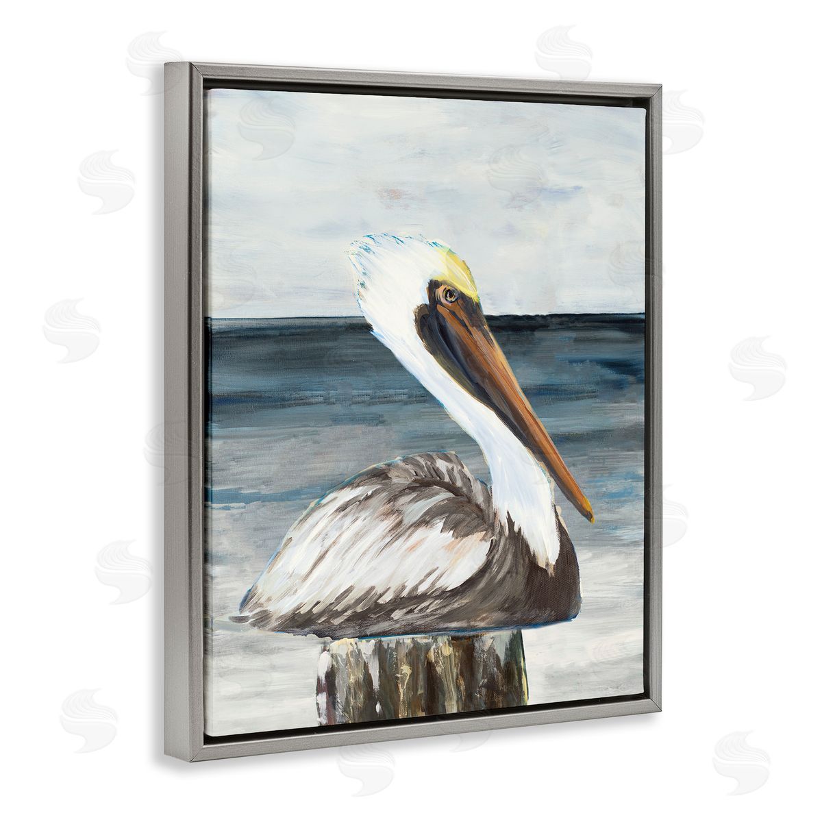 Resting Beach Pelican Grey Floating Frame Canvas Wall Art, Home Decor by Julie DeRice