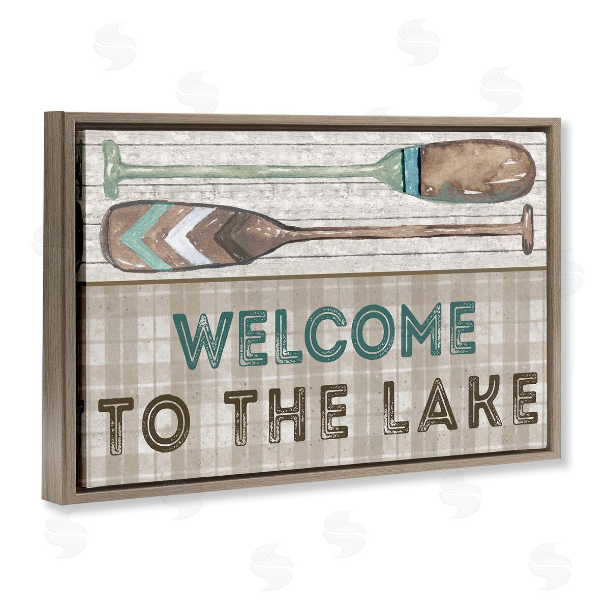 Rustic Welcome Lake Oars Brown Floating Frame Canvas Wall Art, Home Decor by Elizabeth Medley