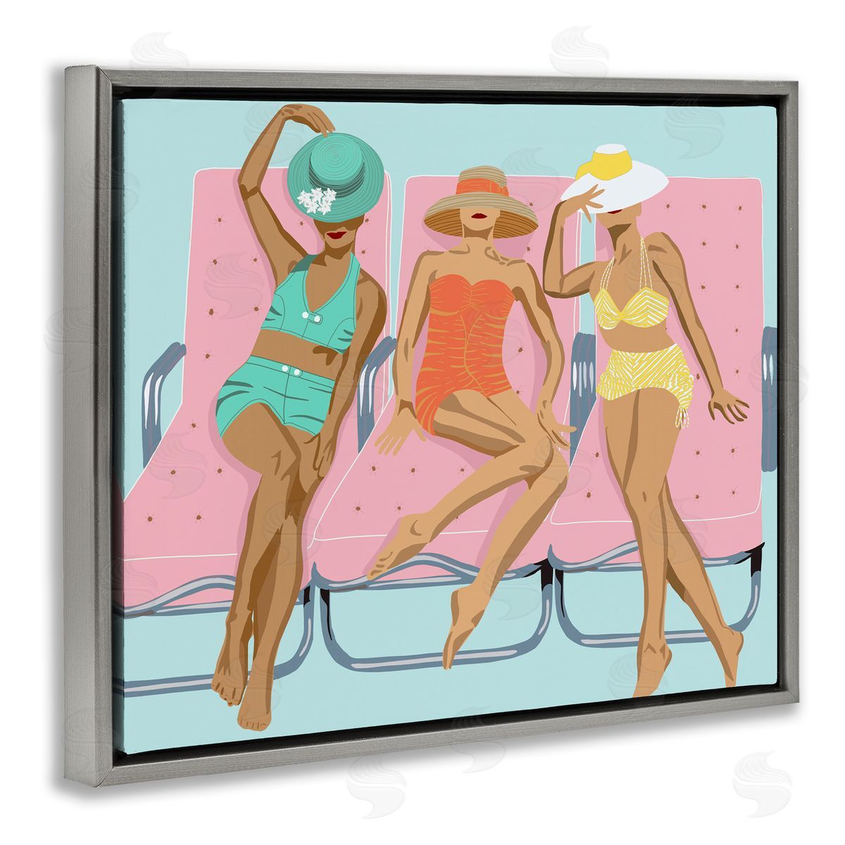 Glam Beach Friends Grey Floating Frame Canvas Wall Art, Home Decor by Jen Bucheli