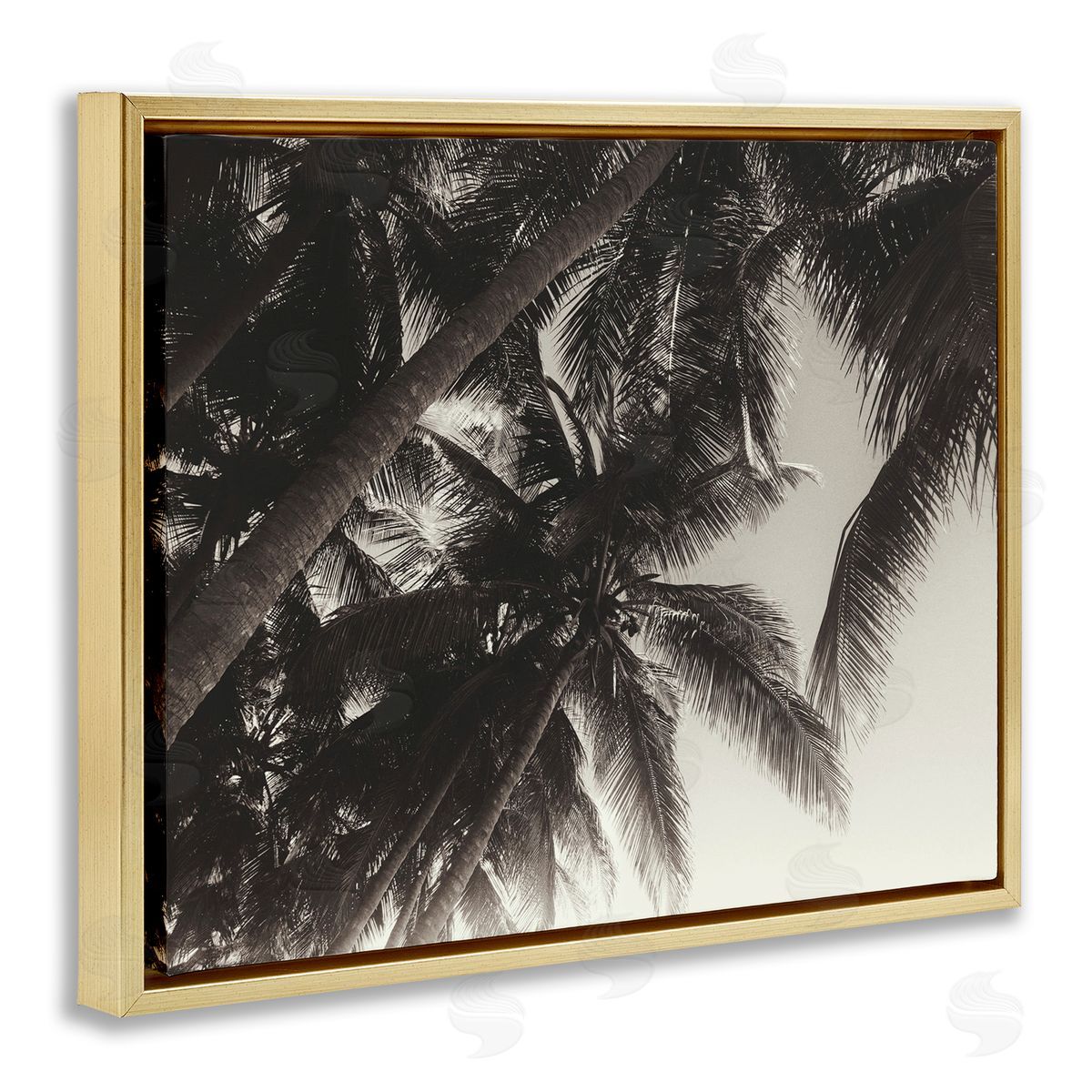 Dark Palm Leaves Gold Floating Frame Canvas Wall Art, Home Decor by Acosta