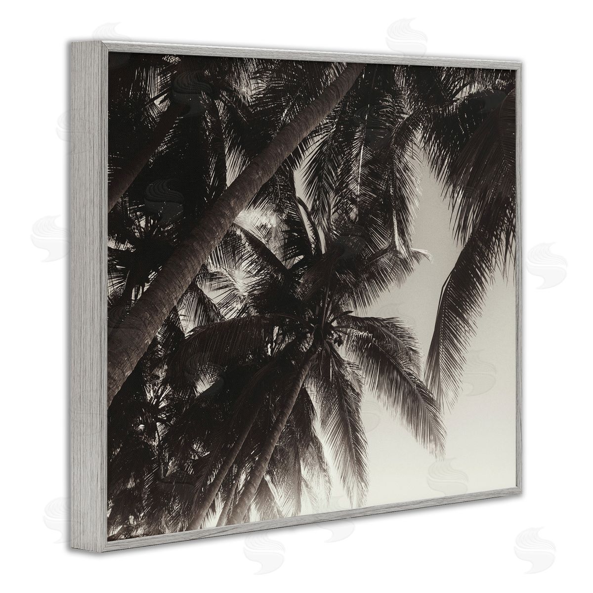 Dark Palm Leaves Grey Frame Print Wall Art, Home Decor by Acosta