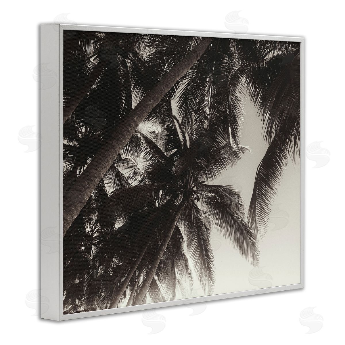 Dark Palm Leaves White Frame Print Wall Art, Home Decor by Acosta