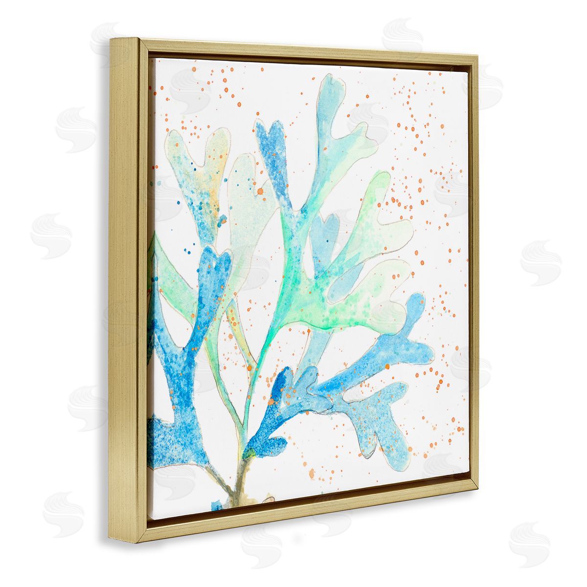 Speckled Modern Coral Gold Floating Frame Canvas Wall Art, Home Decor by Patricia Pinto