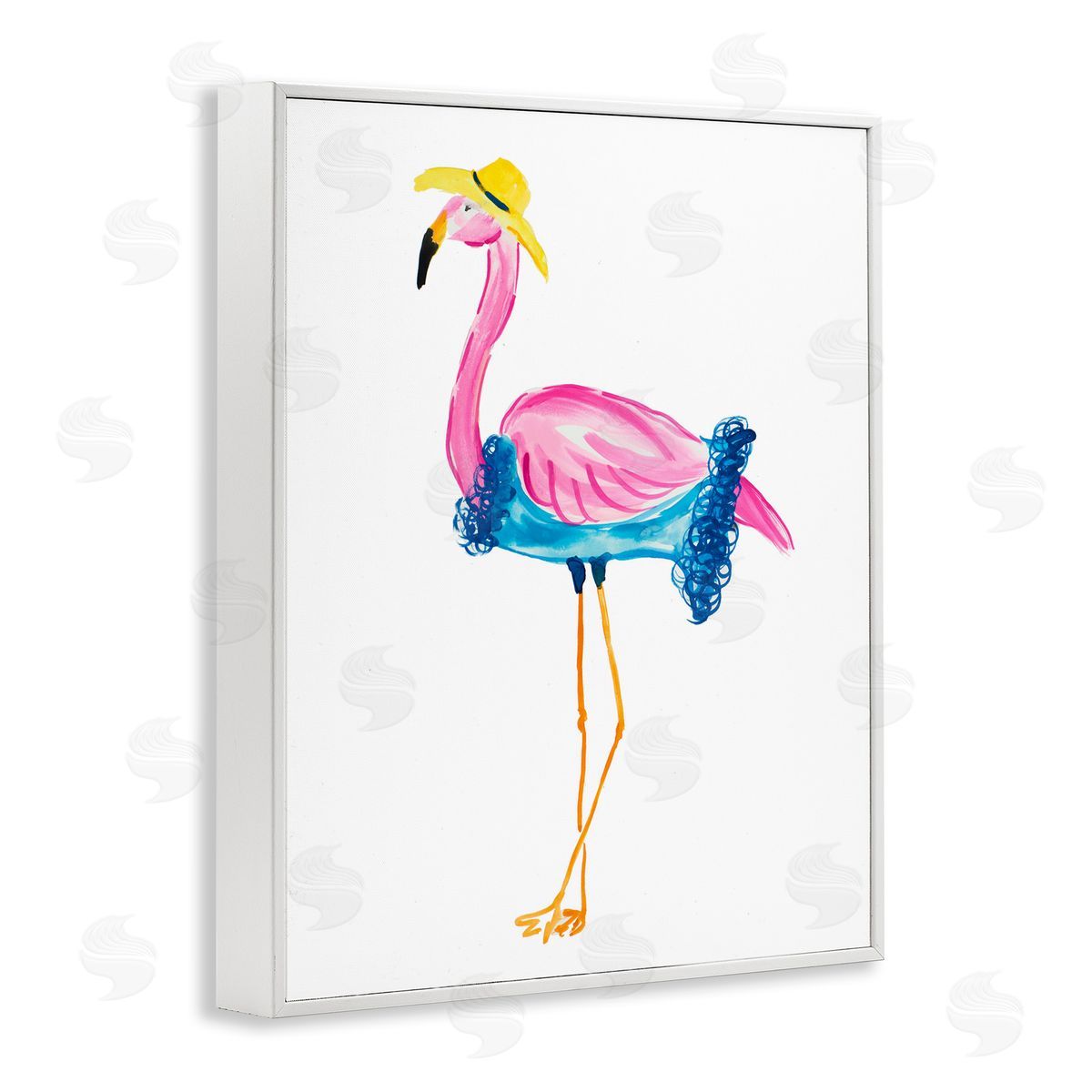 Glamorous Beach Flamingo White Frame Print Wall Art, Home Decor by Julie DeRice