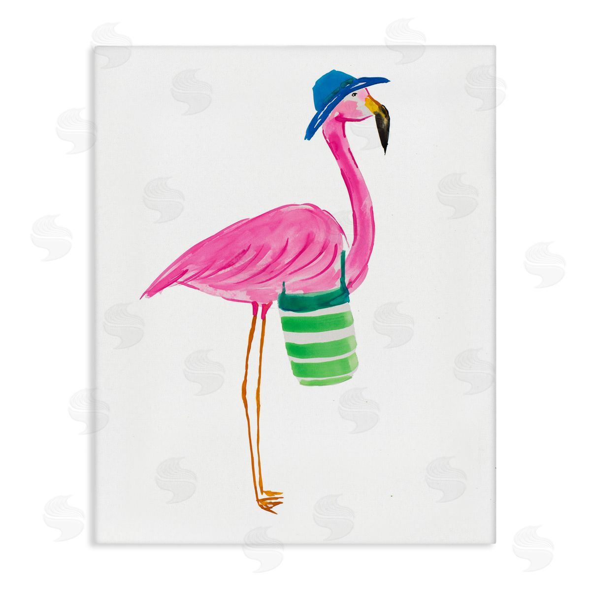 Flamingo with Beach Bag Canvas Wall Art, Home Decor by Julie DeRice