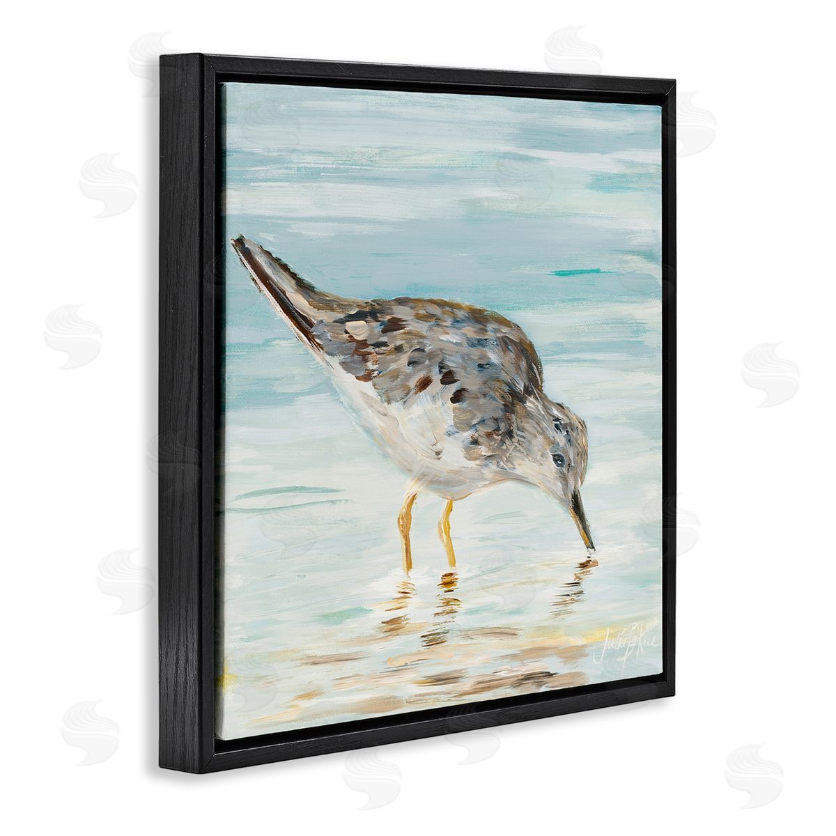 Grey Beach Sandpiper Black Floating Frame Canvas Wall Art, Home Decor by Julie DeRice