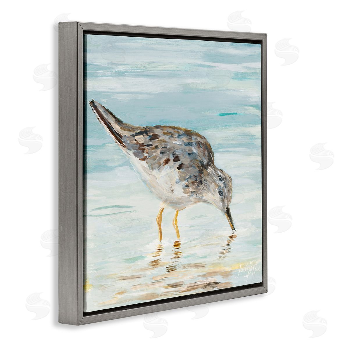 Grey Beach Sandpiper Grey Floating Frame Canvas Wall Art, Home Decor by Julie DeRice