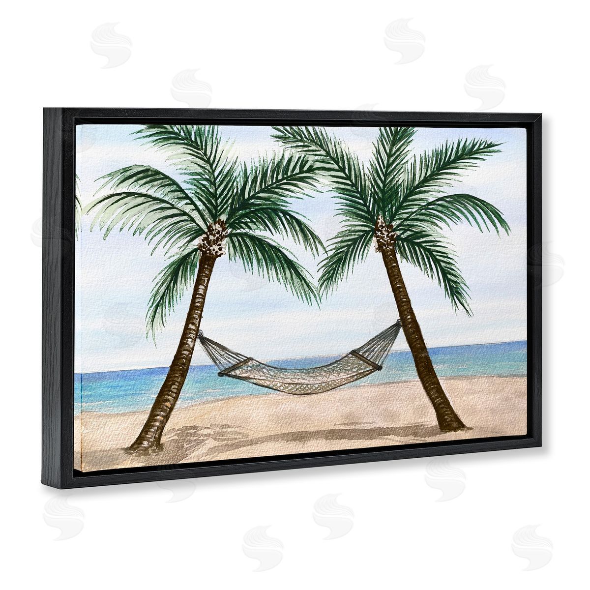 Hammock Between Palms Black Floating Frame Canvas Wall Art, Home Decor by Nicholas Biscardi