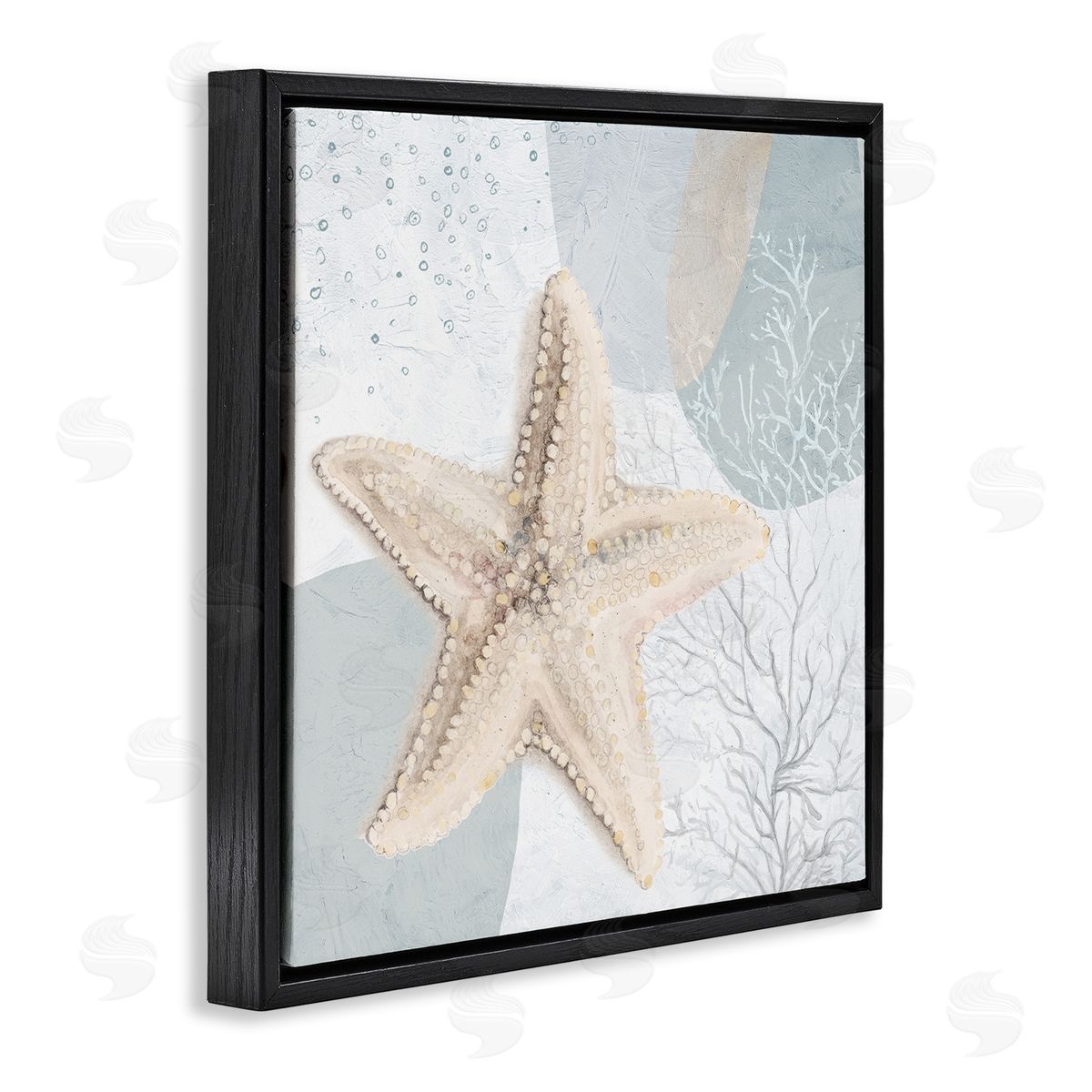 Starfish over Circle Pattern Black Floating Frame Canvas Wall Art, Home Decor by Patricia Pinto