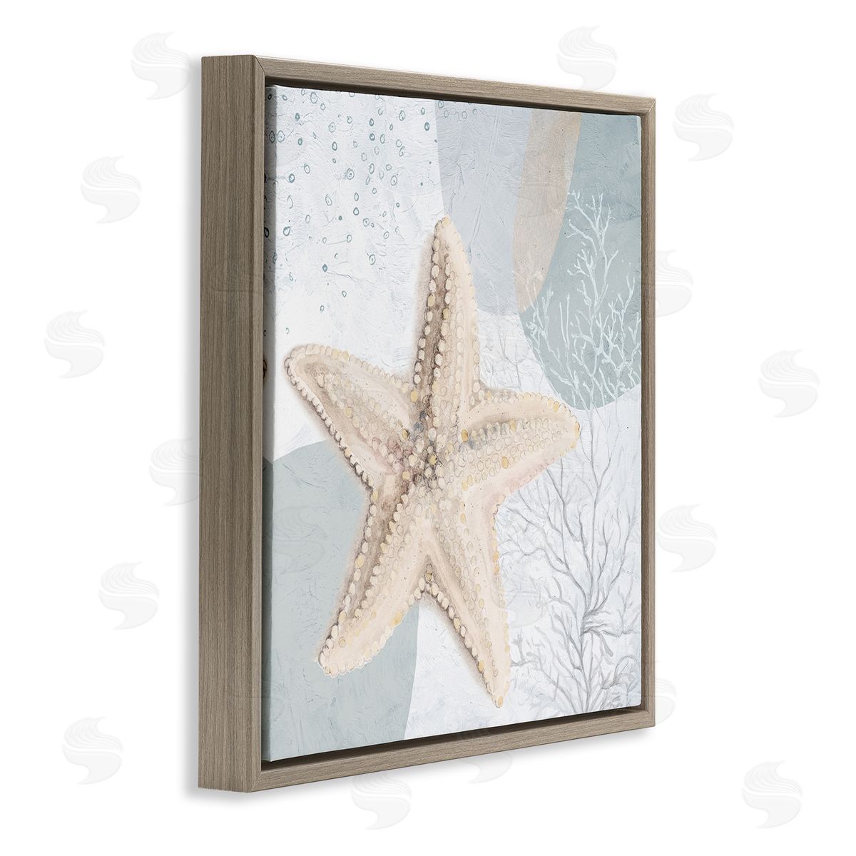 Starfish over Circle Pattern Brown Floating Frame Canvas Wall Art, Home Decor by Patricia Pinto