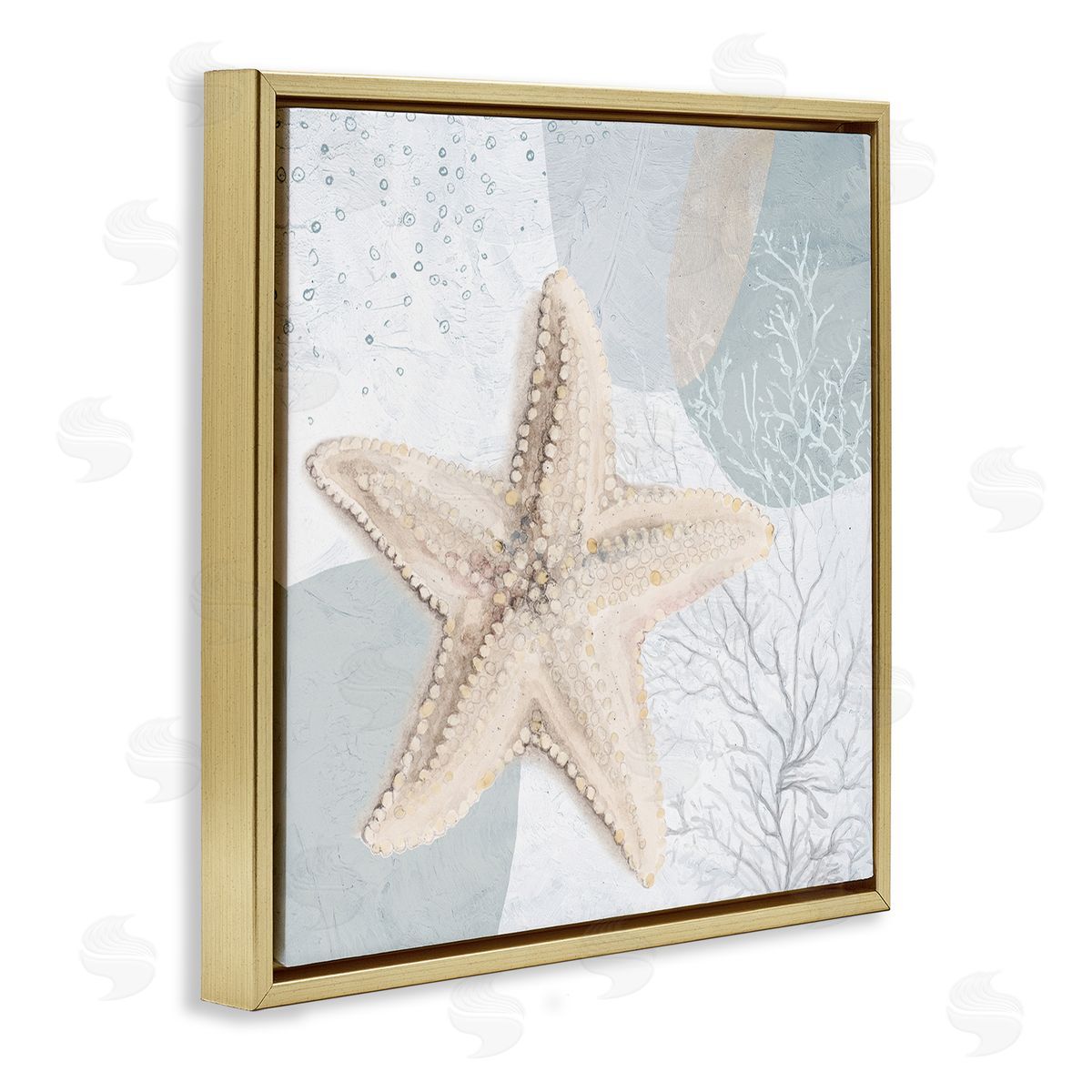 Starfish over Circle Pattern Gold Floating Frame Canvas Wall Art, Home Decor by Patricia Pinto