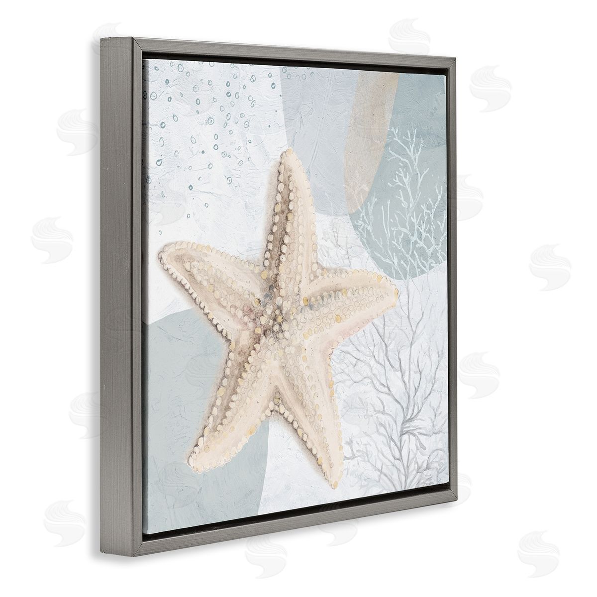 Starfish over Circle Pattern Grey Floating Frame Canvas Wall Art, Home Decor by Patricia Pinto