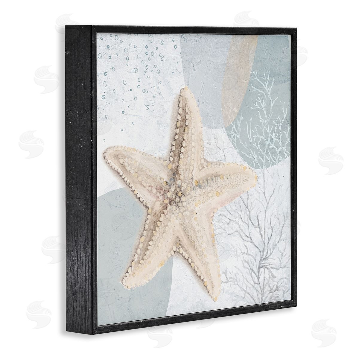 Starfish over Circle Pattern Black Frame Print Wall Art, Home Decor by Patricia Pinto