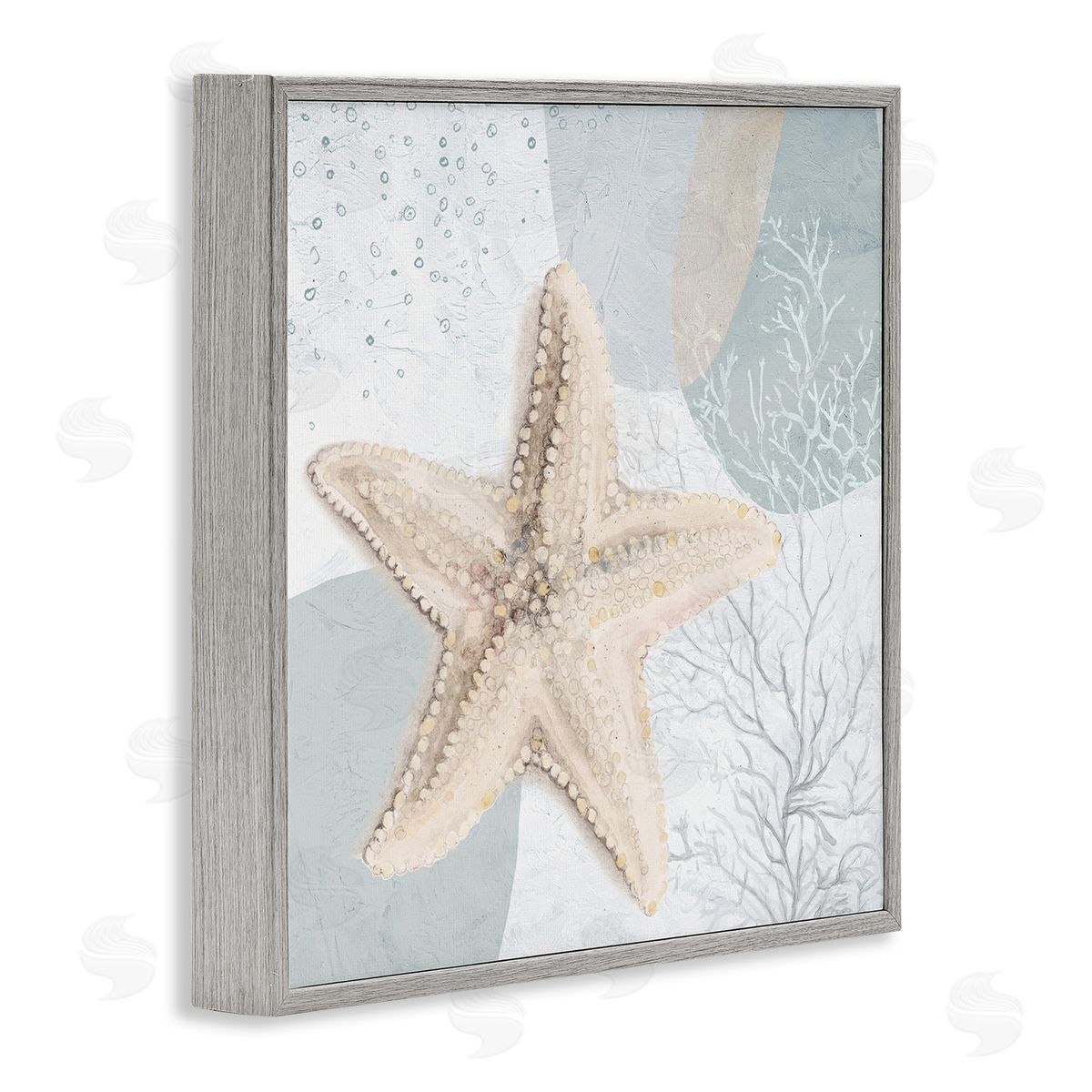 Starfish over Circle Pattern Grey Frame Print Wall Art, Home Decor by Patricia Pinto