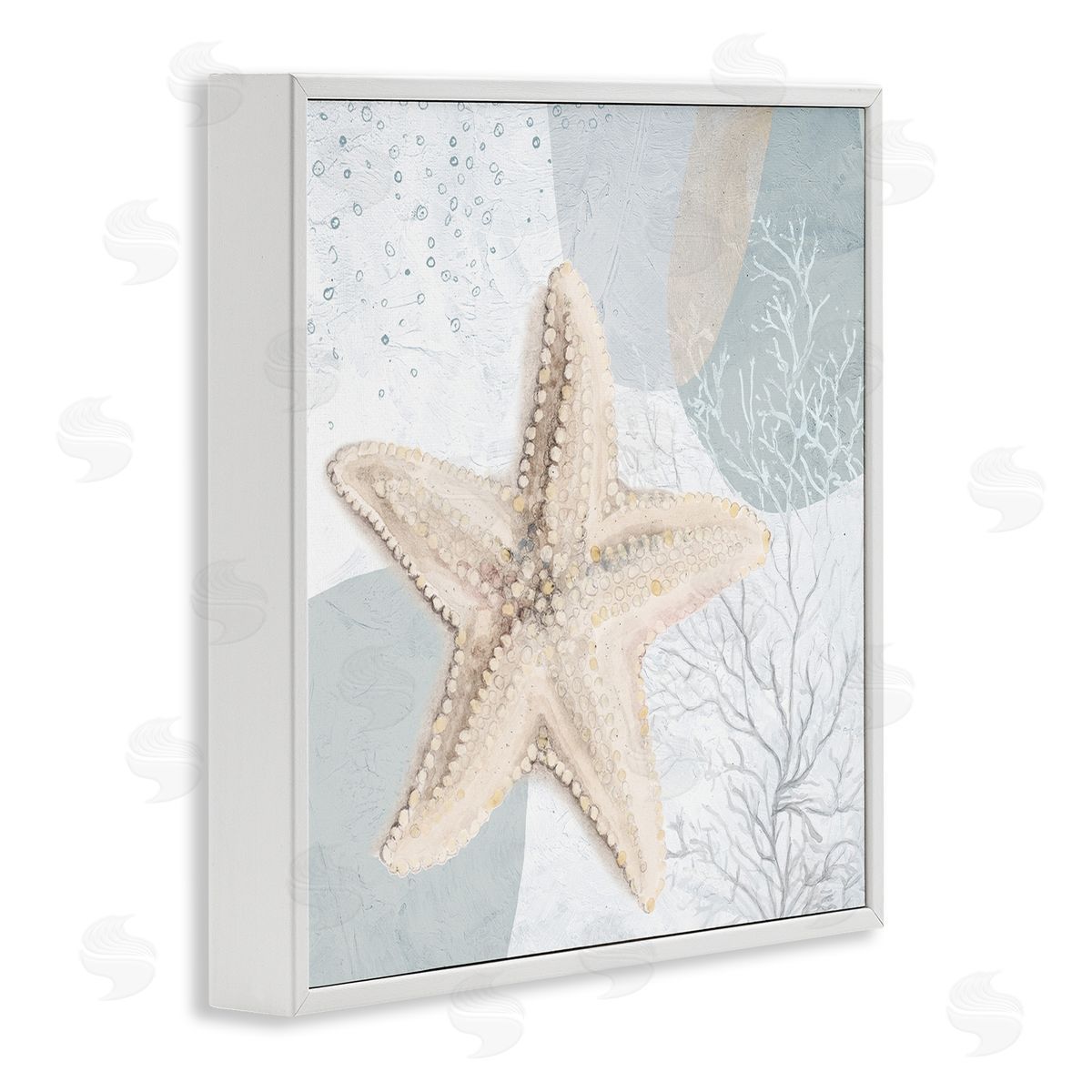 Starfish over Circle Pattern White Frame Print Wall Art, Home Decor by Patricia Pinto