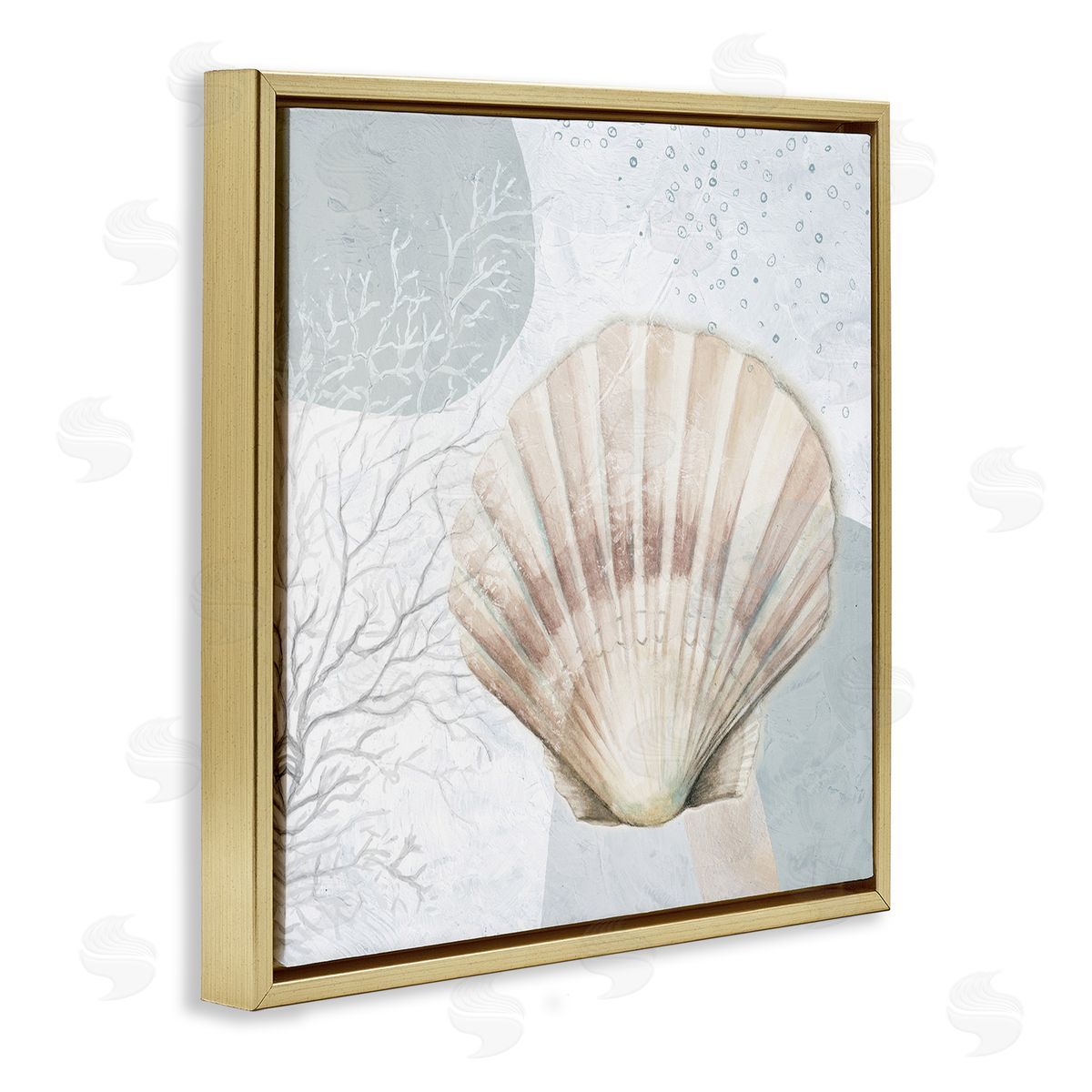 Seashell Circle Pattern Gold Floating Frame Canvas Wall Art, Home Decor by Patricia Pinto