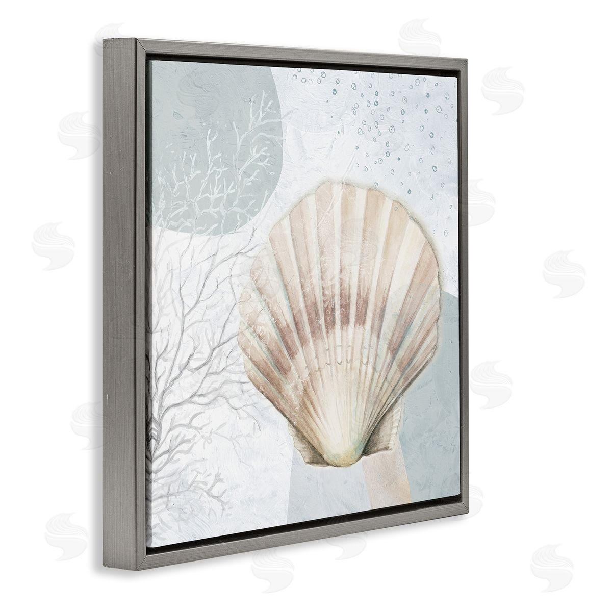 Seashell Circle Pattern Grey Floating Frame Canvas Wall Art, Home Decor by Patricia Pinto