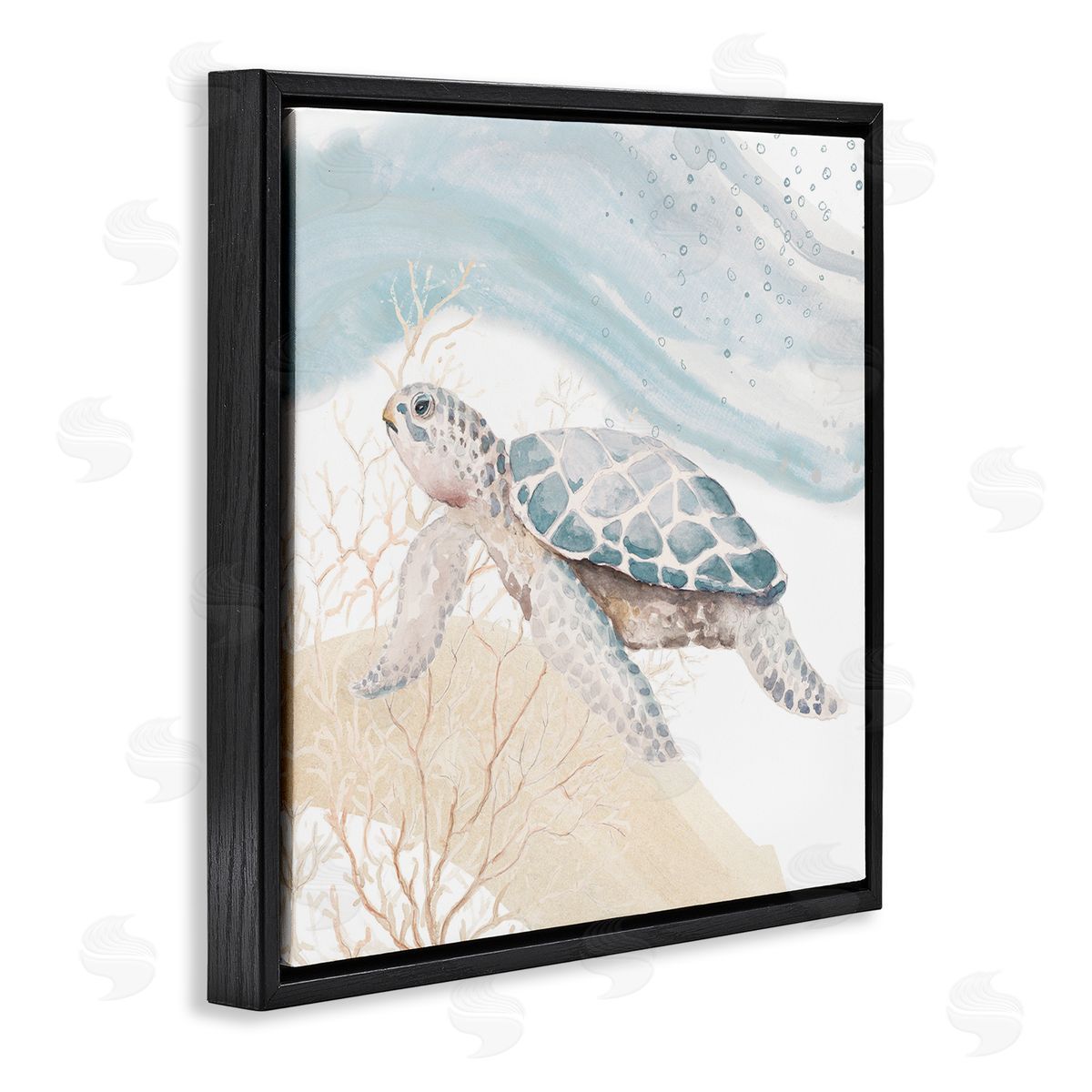 Swimming Aquatic Turtle Black Floating Frame Canvas Wall Art, Home Decor by Patricia Pinto
